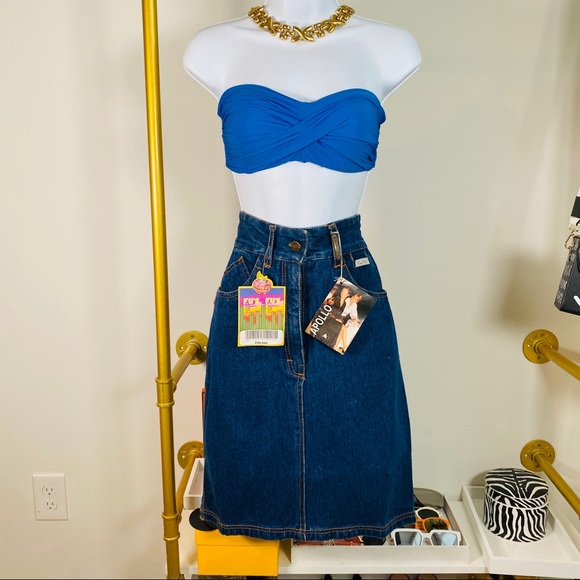 Fu's Fu's Highwaisted Blue Jean Skirt With Front & Back Pockets Size M - Picture 3 of 13